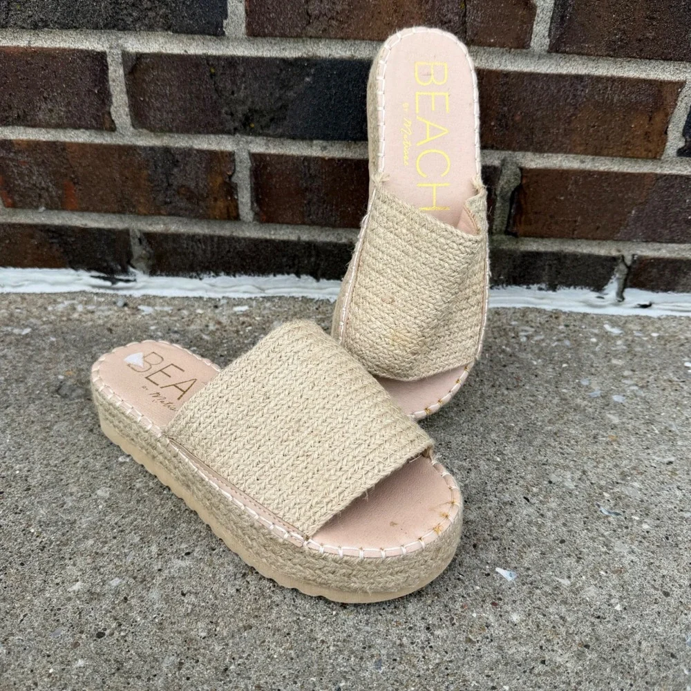 Beach by Matisse DelMar Natural Jute Espadrille Platform Slide Sandals Sz 8